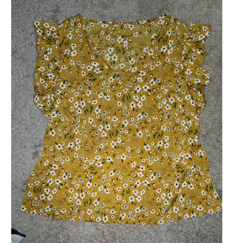 SHEIN Curve Mustard Yellow Floral Ruffle Sleeve V-Neck Blouse Top Plus Size‎ 3XL